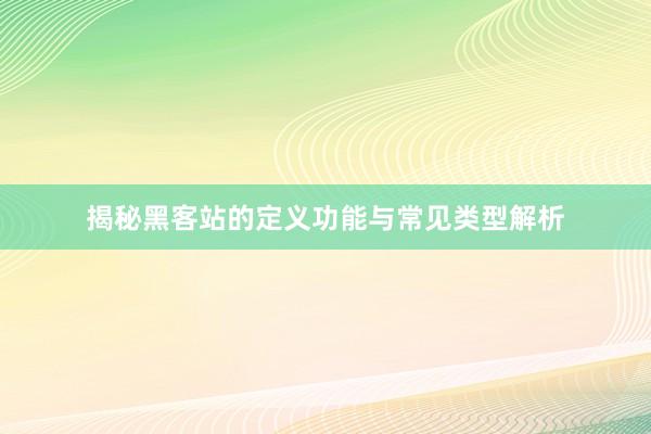 揭秘黑客站的定义功能与常见类型解析