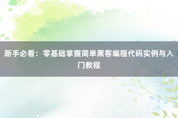 新手必看：零基础掌握简单黑客编程代码实例与入门教程